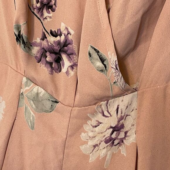 Sienna Sky Floral Print Jumpsuit Peach Purple Faux Wrap Sleeveless Belted XS - Picture 4 of 8